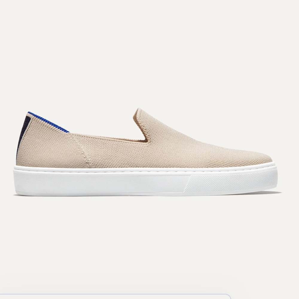 Rothy's Tan Slip-On Loafers with Blue Accents